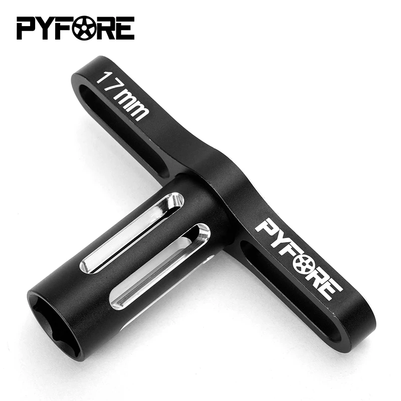 Clé en T hexagonale 17mm aluminium pour écrous de roue RC 1/8, vue de côté montrant le manche ergonomique.