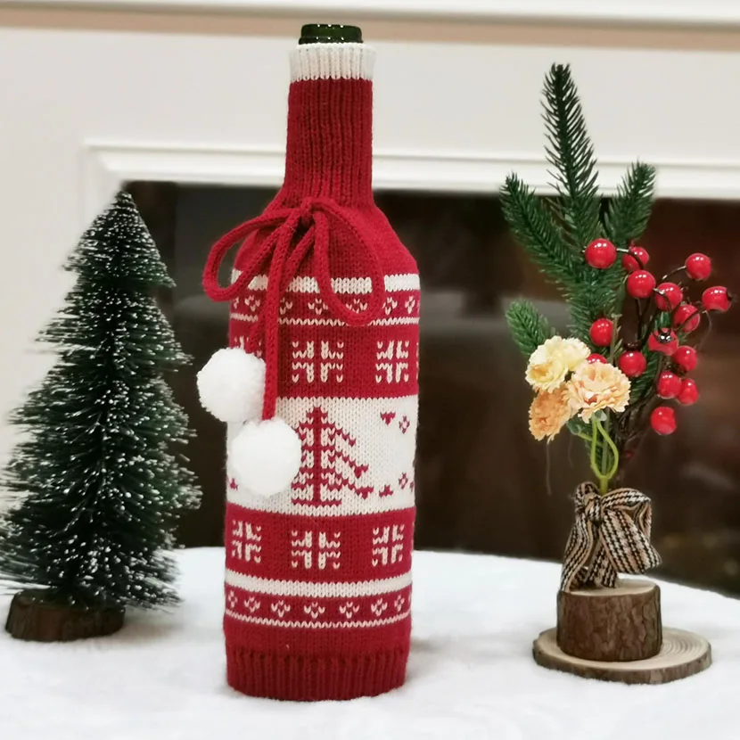 New Christmas supplies Family Christmas socks Children's gift bag Knitted wine bottle set accessories