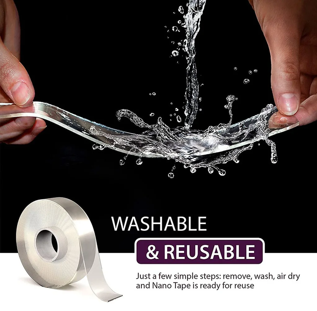 Reusable Wall Sticker Double Side Tape Waterproof Nano Self-Adhesive Tape for Bathroom Kitchen 1M/3M/5M