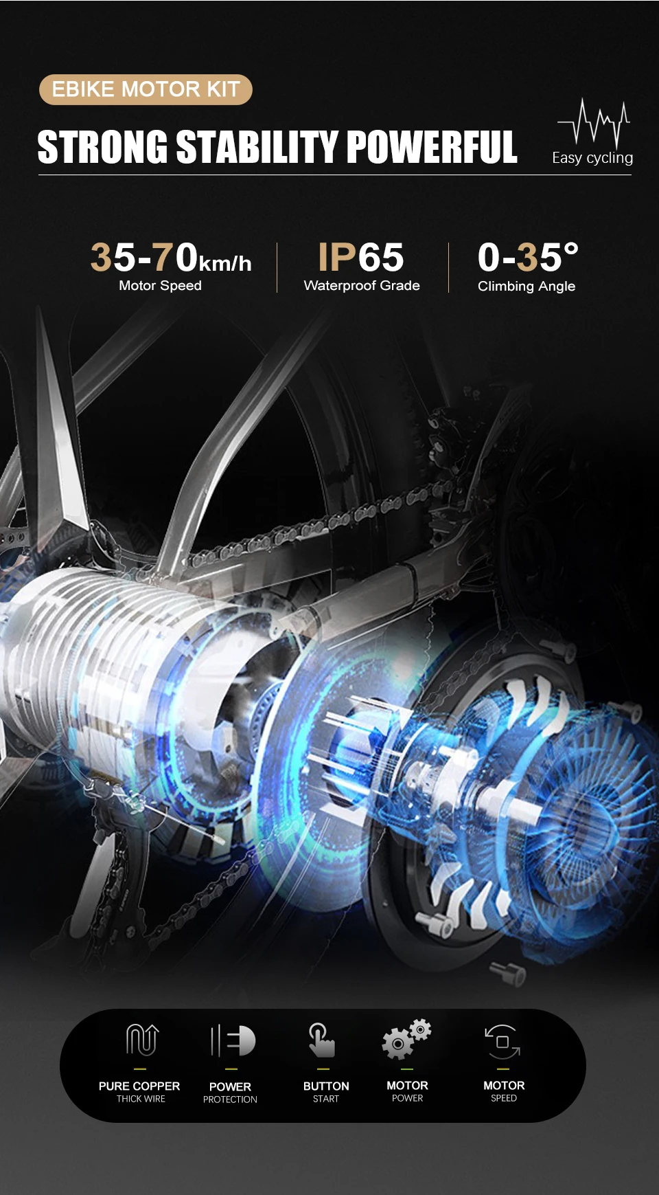 Description Picture 5 of itemElectric Bike Conversion Kit 1000W 1500W 2000W 3000W Rear Drive 26-29 Inch 700C Wheel Hub Motor for1.95-2.125 Tire Bicycle