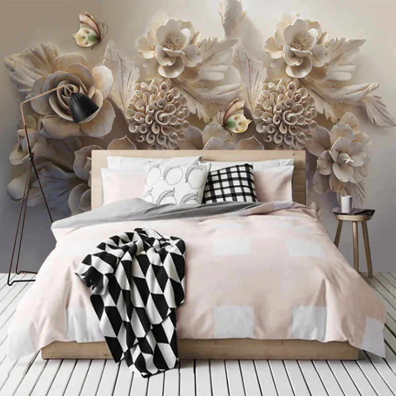 estetica europeia alivio tridimensional flor borboleta sala de estar sofa fundo 02