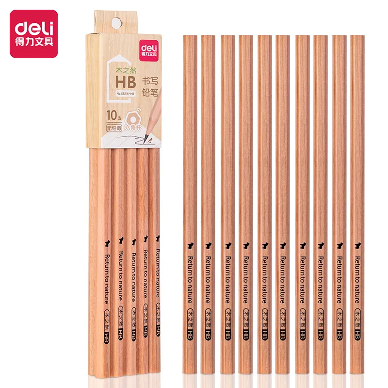 Eraser Pencil Writing Stationery Drawing Pencils DELI Natural Wooden 2B HB 10PCS Pack Black Lead Wood Writing Office School Stationery
