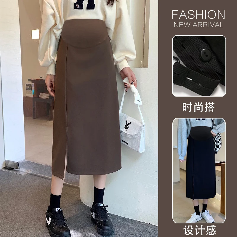 3325# Autumn Winter Fashion Knitted Maternity Skirts Elastic Waist Belly A Line Clothes for Pregnant Women Pregnancy Pencil Slim