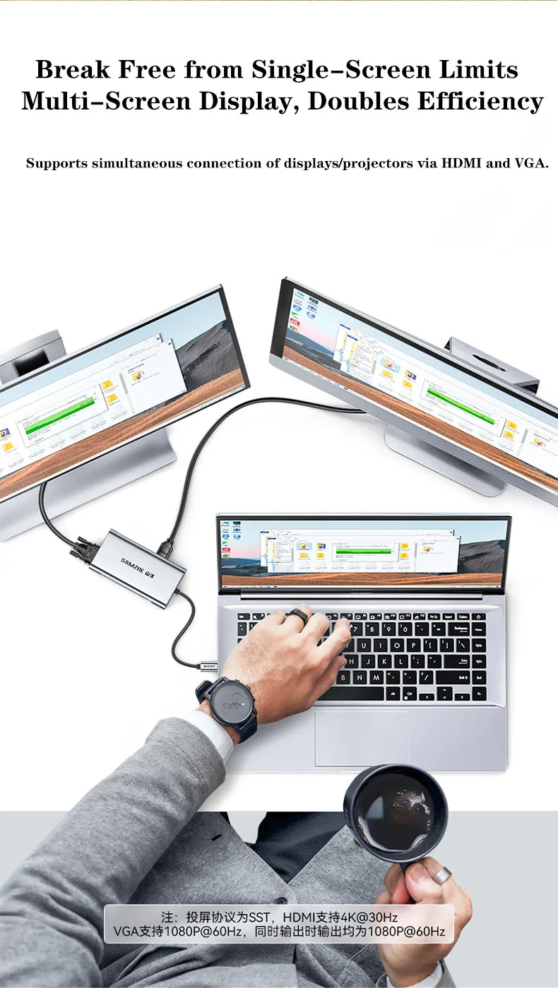 SAMZHE 10-in-1 USB-HUB Typ-C zu 4K60Hz HDMI 5Gbps USB C&A 1000Mbps RJ45 PD100W SD&TF für Laptop-Zubehör MacBook Pro Dell HP – Detail 6