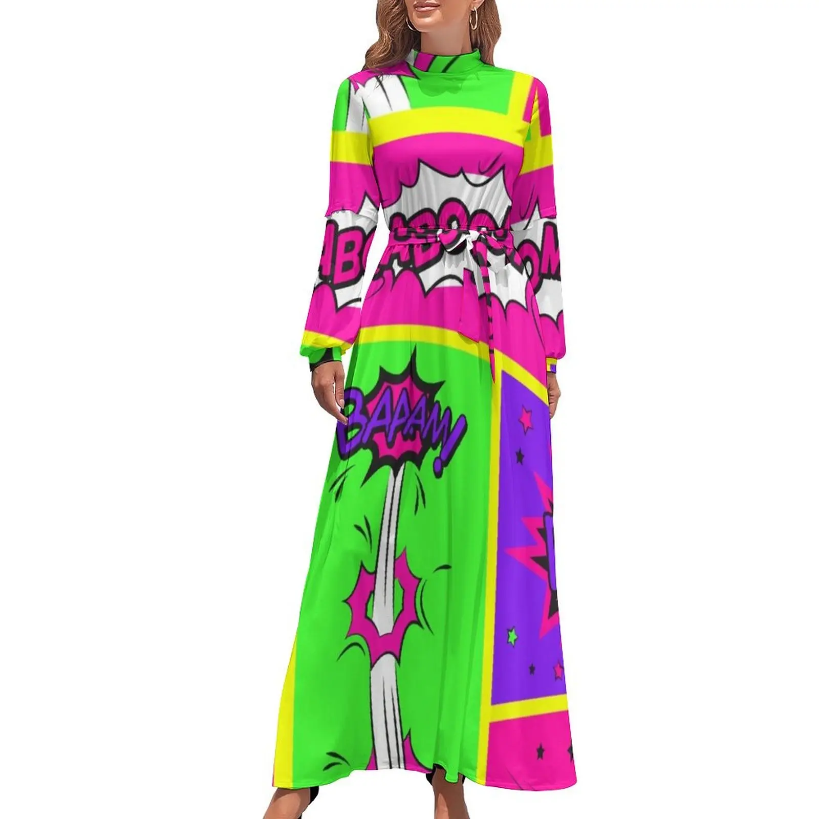 thumbnail image 1 of Vestido largo de estilo coreano con diseño de cómics, brillante y colorido, para ocasiones formales, 1 of 5