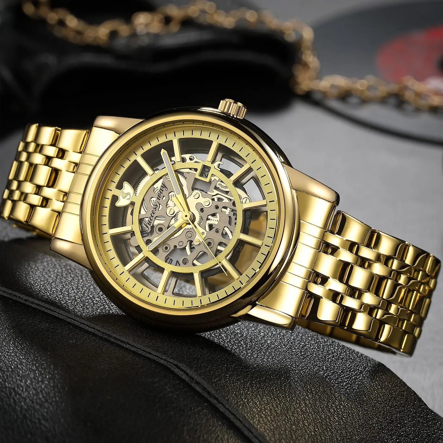 Top Men's Watches Luxury Gold Skeleton Quartz Wrist Watch for Man Waterproof Stainless Steel Luminous Business 2023