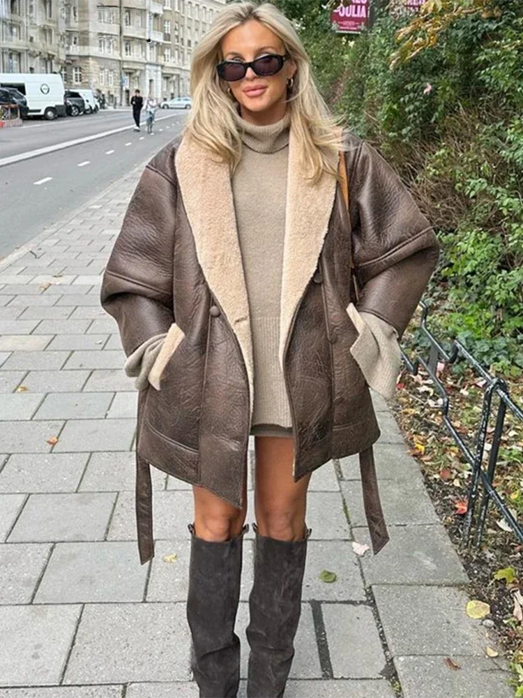 Solid Elegant Minimalist Warm Notched Collar Teddy Overcoat main image 1