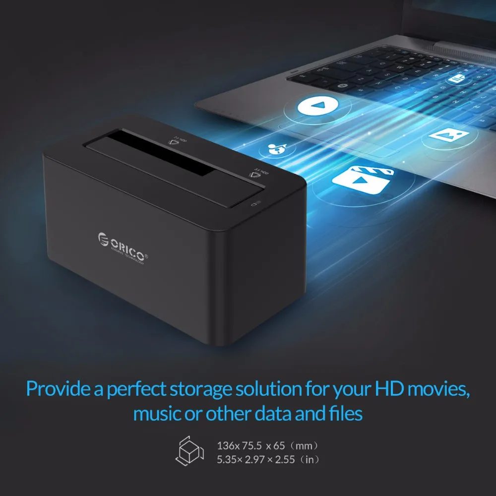Orico-hard Disk Docking Station Usb 3.0 para Sata Hdd Adaptador de Energia 12v 2a 18tb 25 Pol 35 Pol 6619us3 - Imagem 3