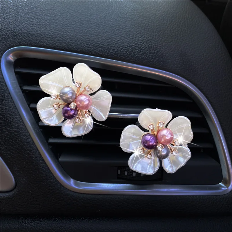 For Car Refresher Shiny Pearl Flower Automobile Air Conditioner Ladies  Perfume Diffuser Aromatherapy Clip Bling Auto Accessories - AliExpress