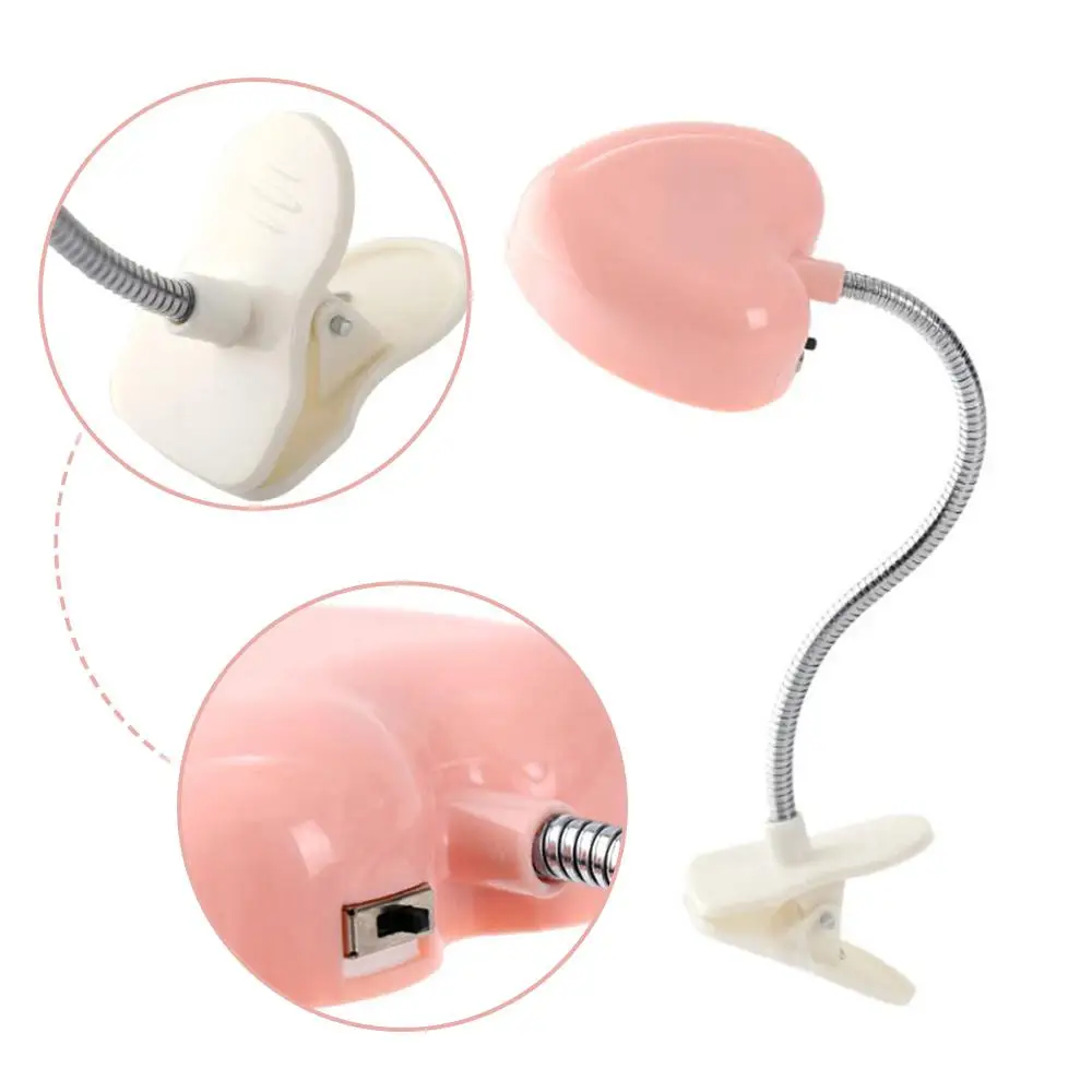 Mini Love Heart Clip Desk Lamp LED Book Light Lamps Reading Book Desk Keyboard Light Eyes- Energy Save Night Lights