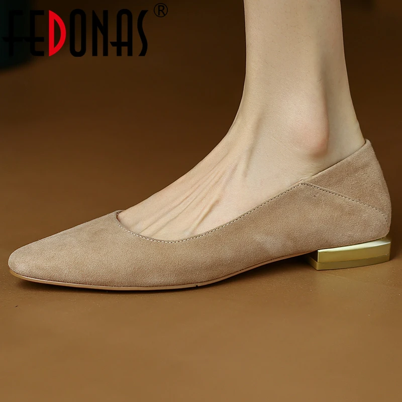

FEDONAS Concise Women Genuine Leather Pumps Spring Autumn Shallow Low Heels Casual Working Shoes Mature Dress Office Lady Shoes