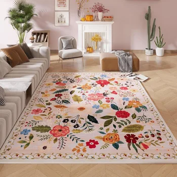 Tappeto da soggiorno floreale retrò lavabile in lavatrice tappetino morbido antiscivolo comodino guardaroba tavolino da caffè tappeti di peluche Alfombra milwau 1