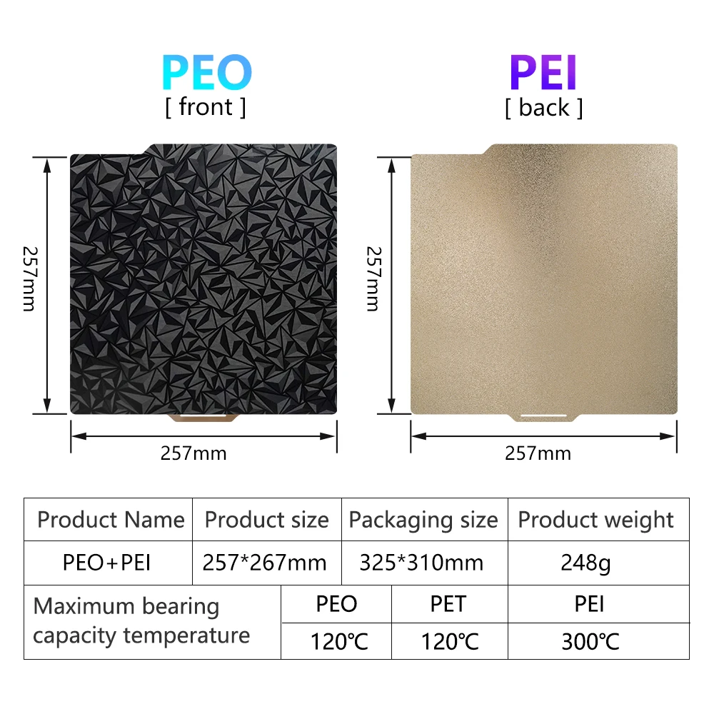 Bambu 연구실용 PEI PEO 카멜레온 시트, 양면 침대, 질감 및 부드러움, X1, X1C, P1P, A1, 257x257mm 빌드 플레이트