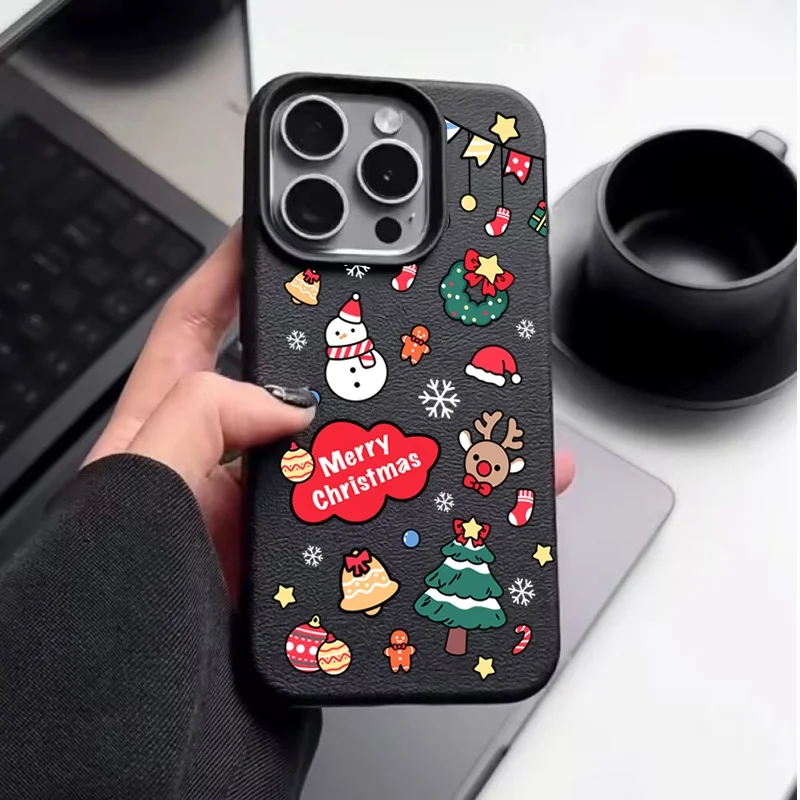 Festive Merry Christmas Tree PU Leather Matte Silicone Phone Case
