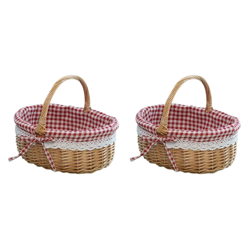 

Hot 2X Wicker Basket Gift Baskets Empty Oval Willow Woven Picnic Basket With Handle Wedding Basket Small