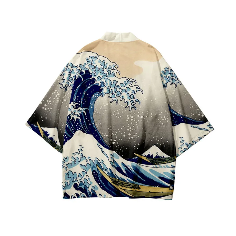 3 To 14 Years kids kimono Japanese Costume Boys Girls Kanagawa Wave Dragon Carp Haori Cardigan Jacket Children Beach Wear Cloak