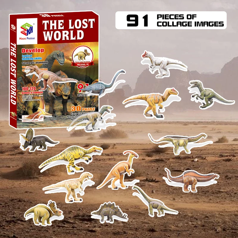 Jurassic Insect Dinosaur World Series T-rex Mosasaur Triceratops 3D Cardboard Puzzle Mini Desktop Decorations Toys Gift For Kids