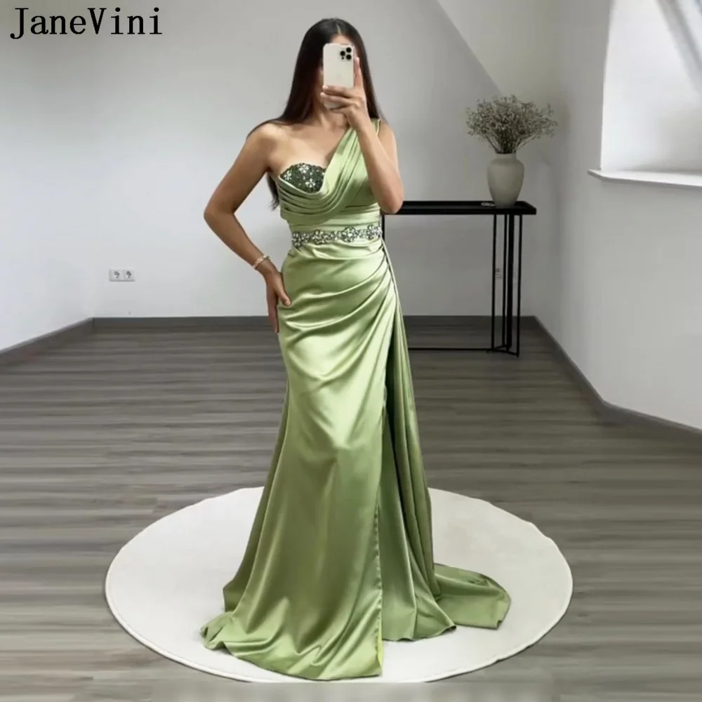 

JaneVini Olive Green Prom Dresses Long Beaded Mermaid Gala Dresses Elegant Evening Party Dress for Women 2022 Dubai Formal Gowns