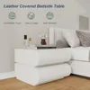Nightstand, Minimalist Bedside Table with 2 Solid Wood Drawer, Night Stands with Microfiber Leather, End Table for Bedroom-Whit 5