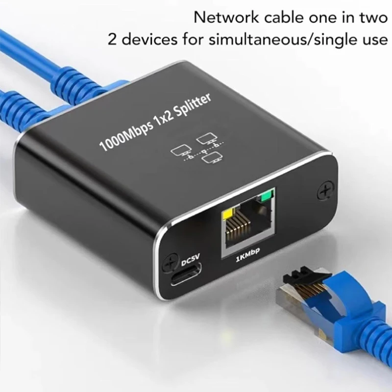 Network Splitter 1 IN 2 1000Mbps RJ45 Gigabit Converter Ethernet 8P8C Extender Plug