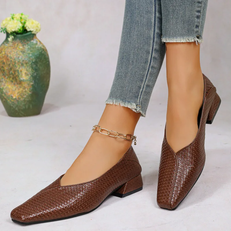 Women Low Heel Pumps Comfortable Slip on Dress Shoes Women Summer Spring Casual Shoes Daily Big Size High Heels Zapatos De Mujer