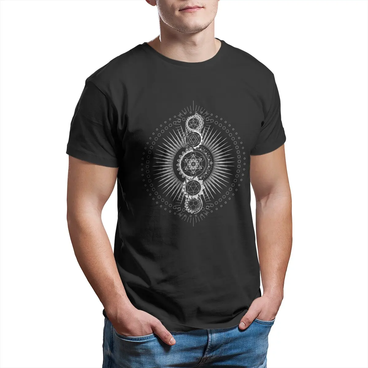 Heilige Geometrie Metatrons Würfel weiße Transzendenz Blume des Lebens 100% Baumwolle bedruckte Kleidung plus Größe T-Shirt für Männer