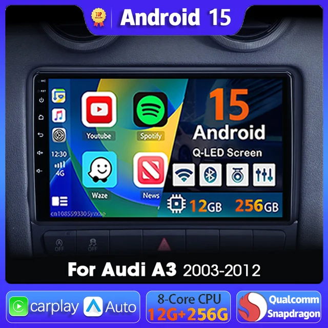Android 15 Carplay Auto GPS Navigation Radio lecteur multimédia pour Audi A3 8P 2003 - 2013 2din unité principale vidéo stéréo autoradio 1