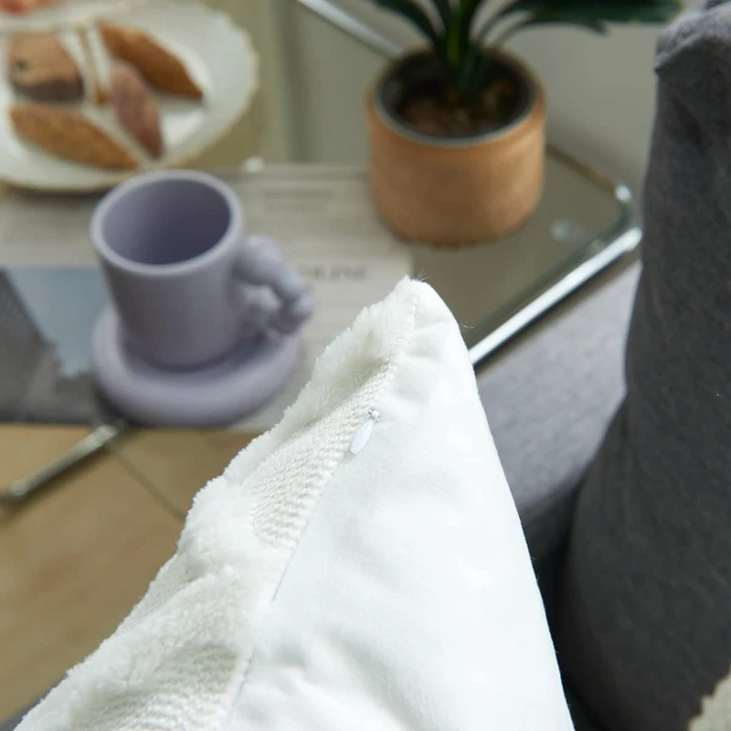 Soft Plush Wool Throw Pillow Covers Luxury Style Cushion Covers European Pillow Shell for Sofa Bedroom Cream Khaki Christmas 4