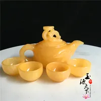 Natural jade gift ornaments beige jade tea set Ruyi hip flask teapot teacup jade business gifts 1