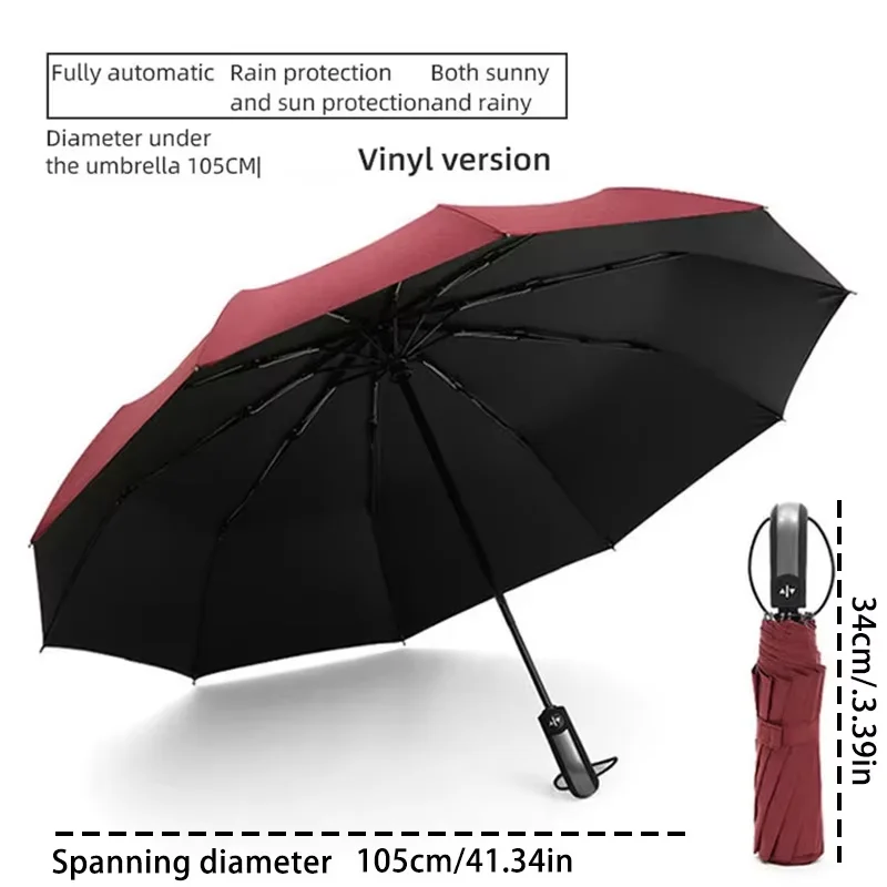 Strong windproof and rainproof new automatic folding business large umbrella household vinyl umbrella ten-bone umbrella 3