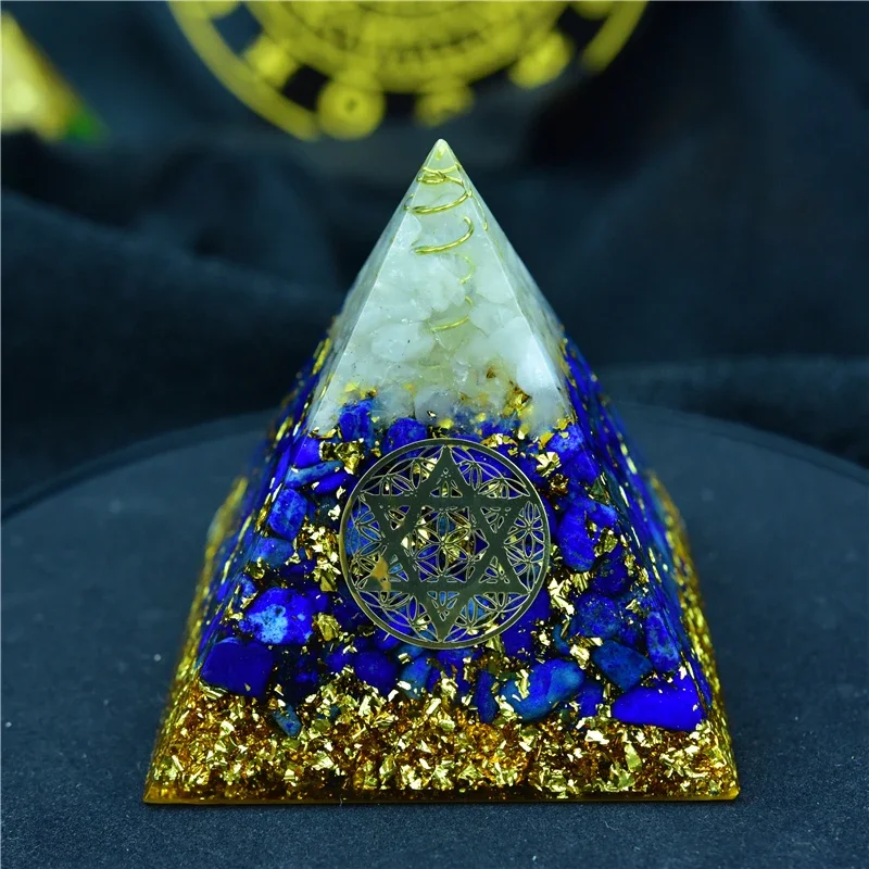 Orgonite Pyramid Sahasrara Chakra Aura White Crystal Lapis Resin Crafts Yoga Healing Orgon Pyramid Jewelry Home Decor Ornament