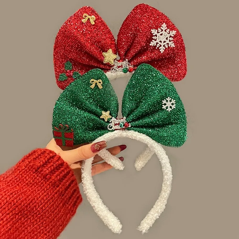 Christmas Headband Santa Claus Children Headwear Green Bowknot Deer Ear Xmas Antler Hair Loop
