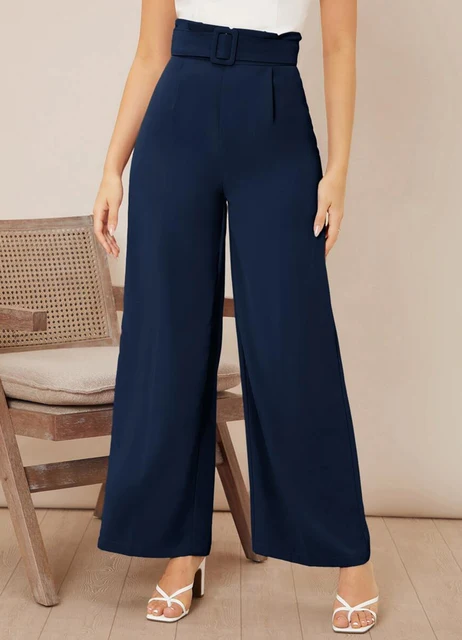 Women's Suit Pants Spring Summer High Waist Belt Wide Leg Pants Suit Fabric Elegant Office Casual Daily Commuting Trousers