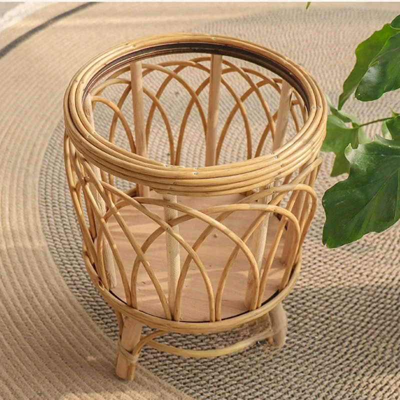 Imitation Rattan Woven Floor Storage Shelf, High Value Plant Shelves Balcony Garden Flower Stand Living Room Floor Storage Shelf