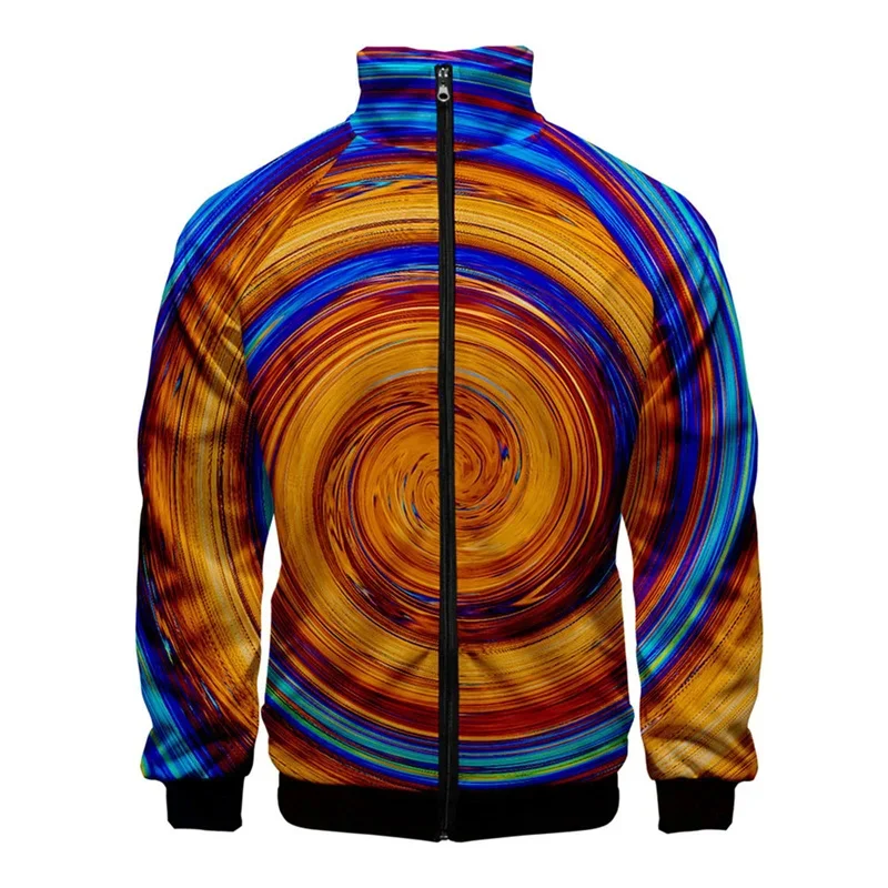 thumbnail image 1 of Chaqueta con cuello alto y estampado 3D de espirales de colores, abrigo de moda para primavera y otoño, chaquetas de gran tamaño con cremallera, ropa de abrigo para hombre, 1 of 5