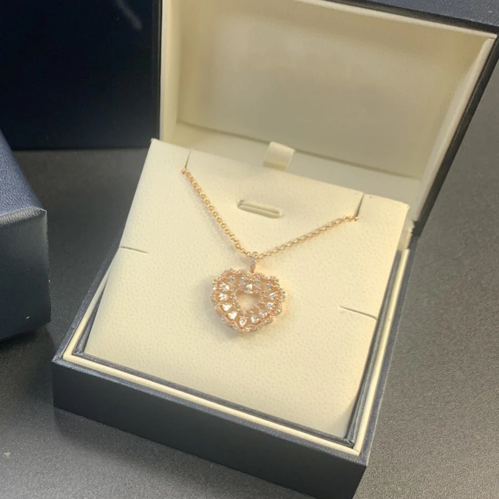 

2023 New Double-Decked Flexible Cut Diamond Heart Elegant Fashion Exquisite French Pendant Collarbone Chain Necklace