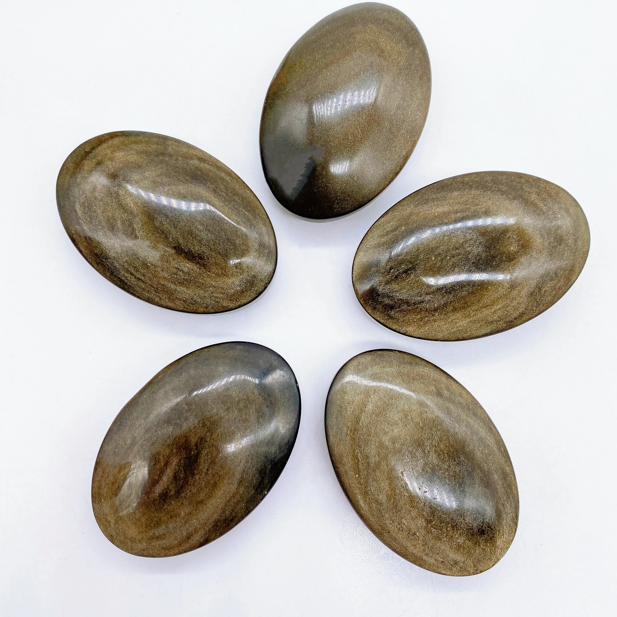 Natural Crystal Gem Gold Obsidian Palm Stone Thumb Toy Hot Compress Crafts Healing Health Family message tool Home Decor Gift