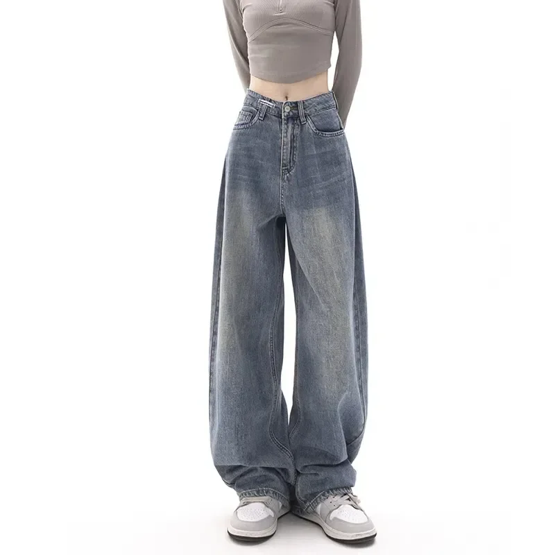 

Korean Fashion Y2k Retro Wide Leg High Waist Straight Streetwear Style Blue Jeans Pants Women'S Baggy Denim Trouser Lady Clothes