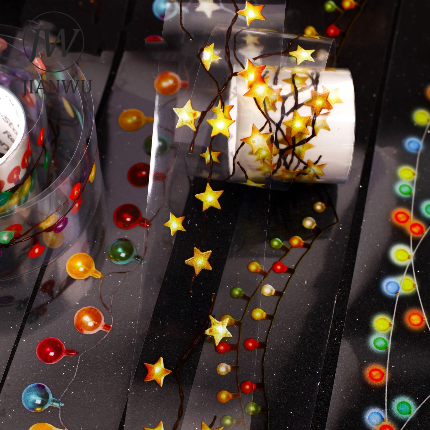 JIANWU 다채로운 스트링 라이트 시리즈 빈티지 스타 라이트 풍경 재료 콜라주 스크랩북 PET 테이프 크리에이티브 저널 문구