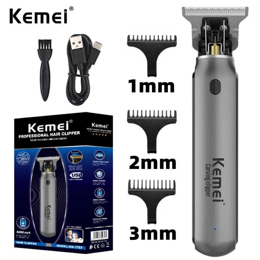 KEMEI Electric T9 Hair Clipper Men's Hair Cutting Machine Professional Engravable Trimmer Rechargeable Oil Head Trimmer KM-1757