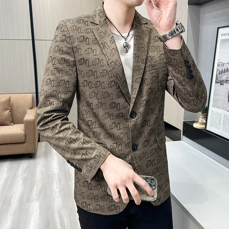 Men Korean version Men Suit Jacket Fashion Men's Business Social Dance Party Jacquard Coat Dress Homme Slim Fit Blazers