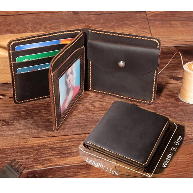 Small Mens Handmade Leather Wallet  Crazy Horse Leather Men Wallet -  Leather Men - Aliexpress