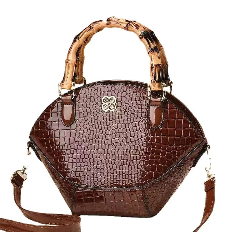 

Vintage Handbag for Women Small Pu Leather Crocodile Pattern Fashion Bamboo Joint Hand Bags Ladies