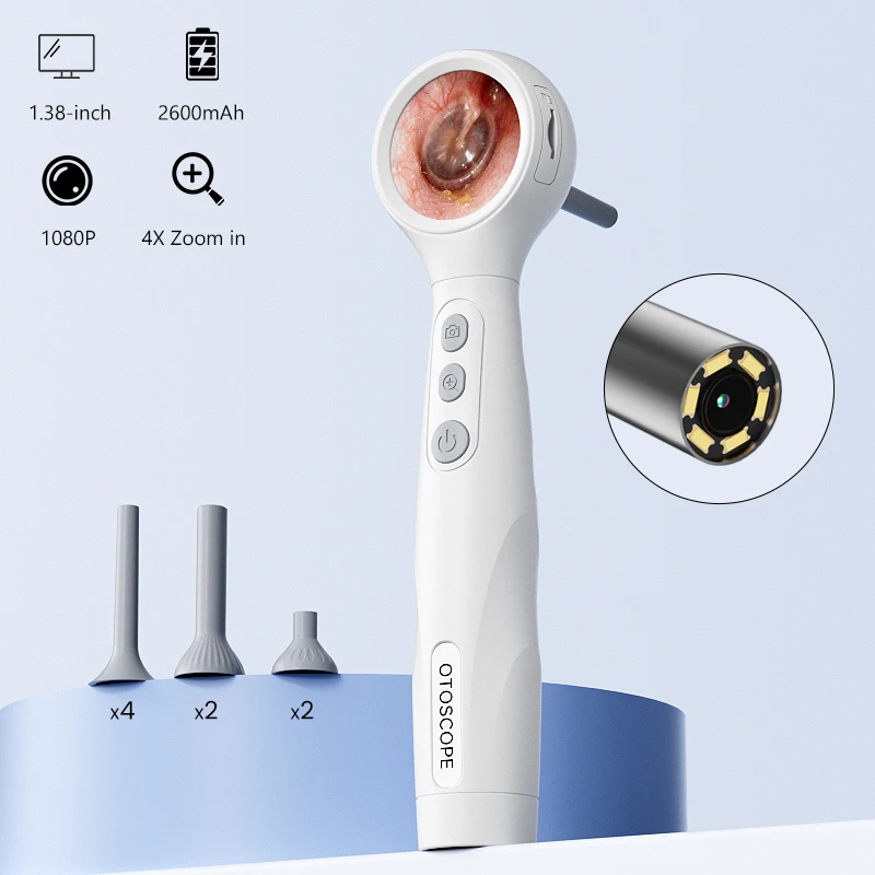 Otoscopio Intelligente Portatile con Schermo IPS da 1,38'', Fotocamera Ultra Sottile da 4,2mm 1080P per Pulizia Orecchie, Controllo Naso, Bocca e Pelle