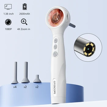Otoscopio Intelligente Portatile con Schermo IPS da 1,38'', Fotocamera Ultra Sottile da 4,2mm 1080P per Pulizia Orecchie, Controllo Naso, Bocca e Pelle