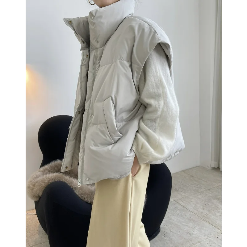 Winter Blogger Style Duck Down Vests Jackets Women Tops European and American Sleeveless Silhouette Warm Casual Loose Slim Coat