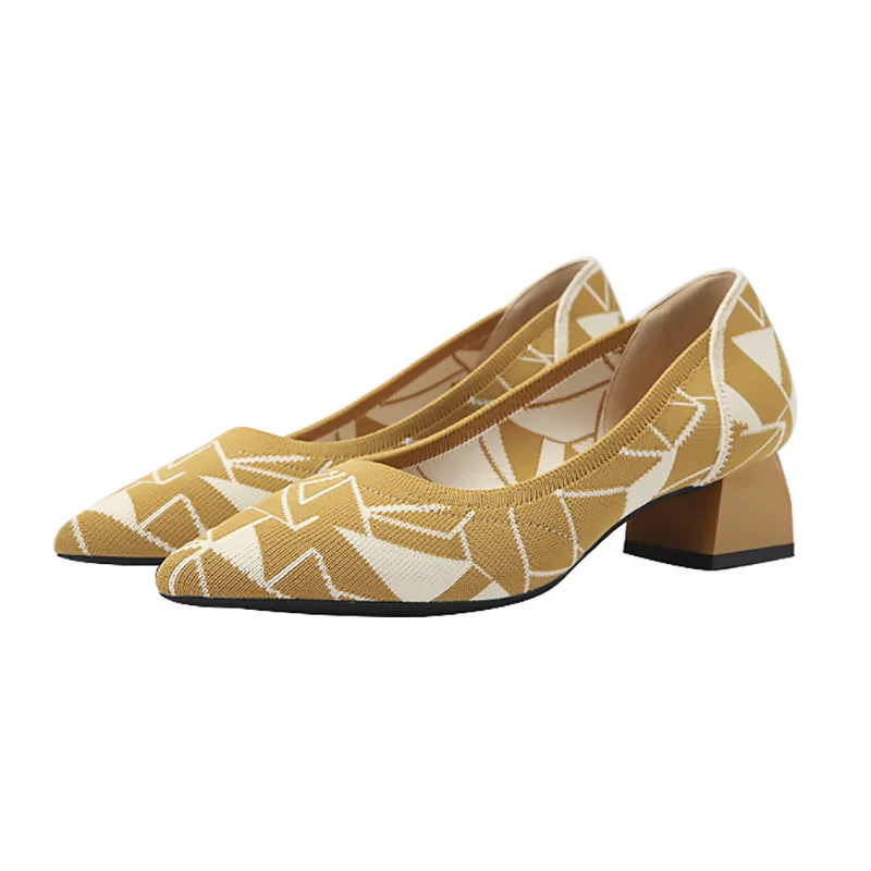 New Shoes for Women Platform Fashion Pumps High Heel Woman Shoes Stretch Fabric Pointed Toe Square Heel Quality Ladies Shoes