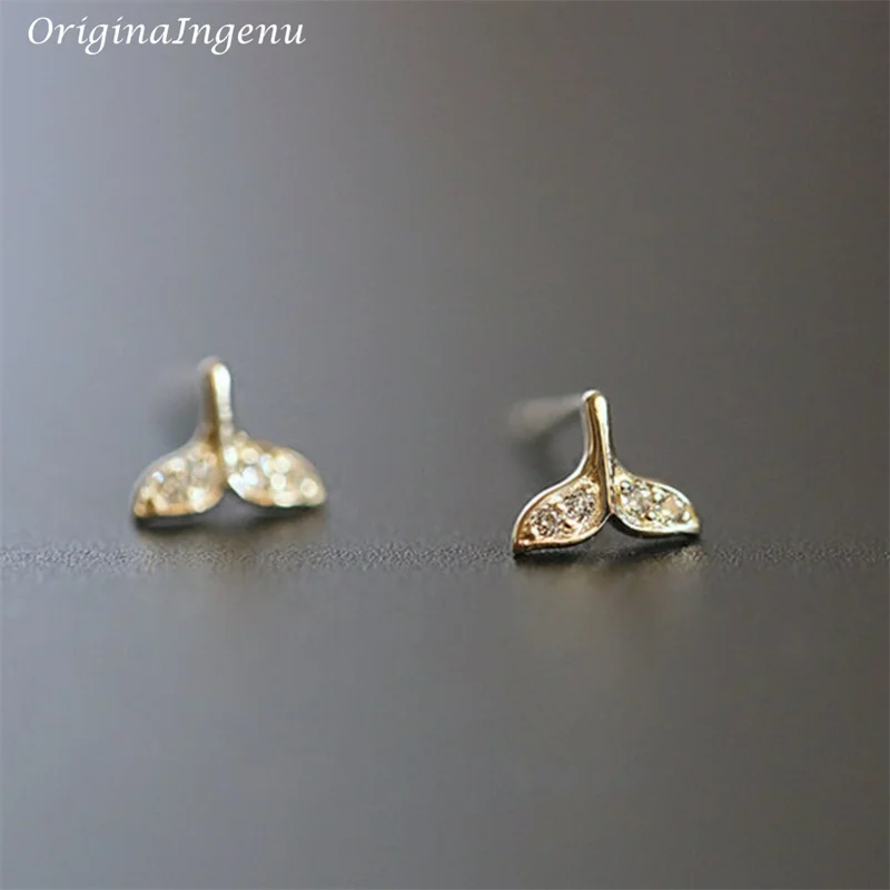 

Solid 9K Gold Whale Tail Earrings Dainty Women Zircon Earrings Real 9k Gold Jewelry Minimalist Tarnish Resistan Fine Jewelry