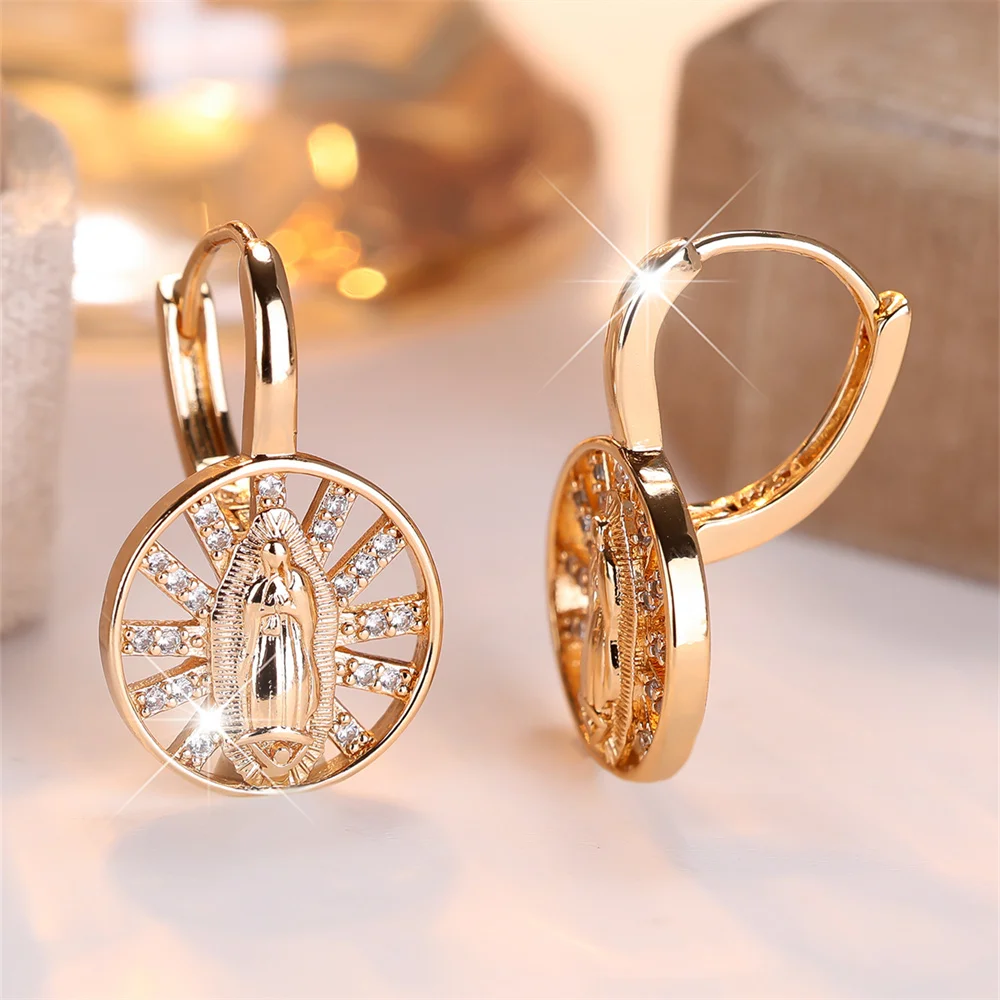 White Zircon Round Hollow Hoop Earrings For Women Vintage Gold Color Luxury Crystal Ear Buckle Wedding Jewelry Versatile Gifts