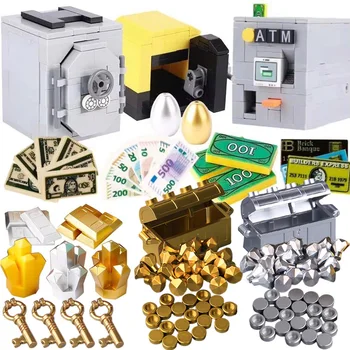 MOC ATM Machines Precious Gold Egg Ore Diamond Building Blocks Precious Safe Deposit Box Wooden Barrel Bank Card Bricks Toys 1